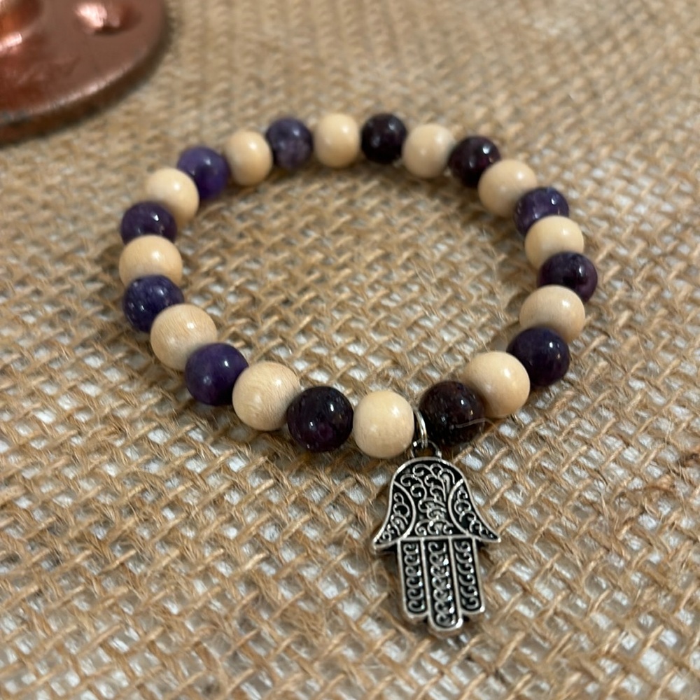 Lepidolite and Wood Bracelet